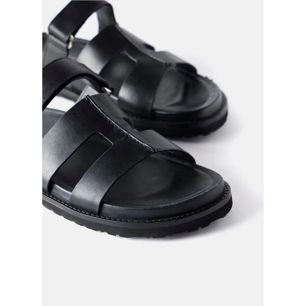 Chunky black leather sandals best sale